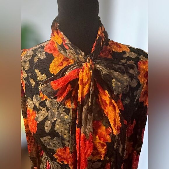 Tracy Reese NY Silk Blouse Top Tie Neck Long Sleeve Sheer Floral Size XS - Picture 6 of 16
